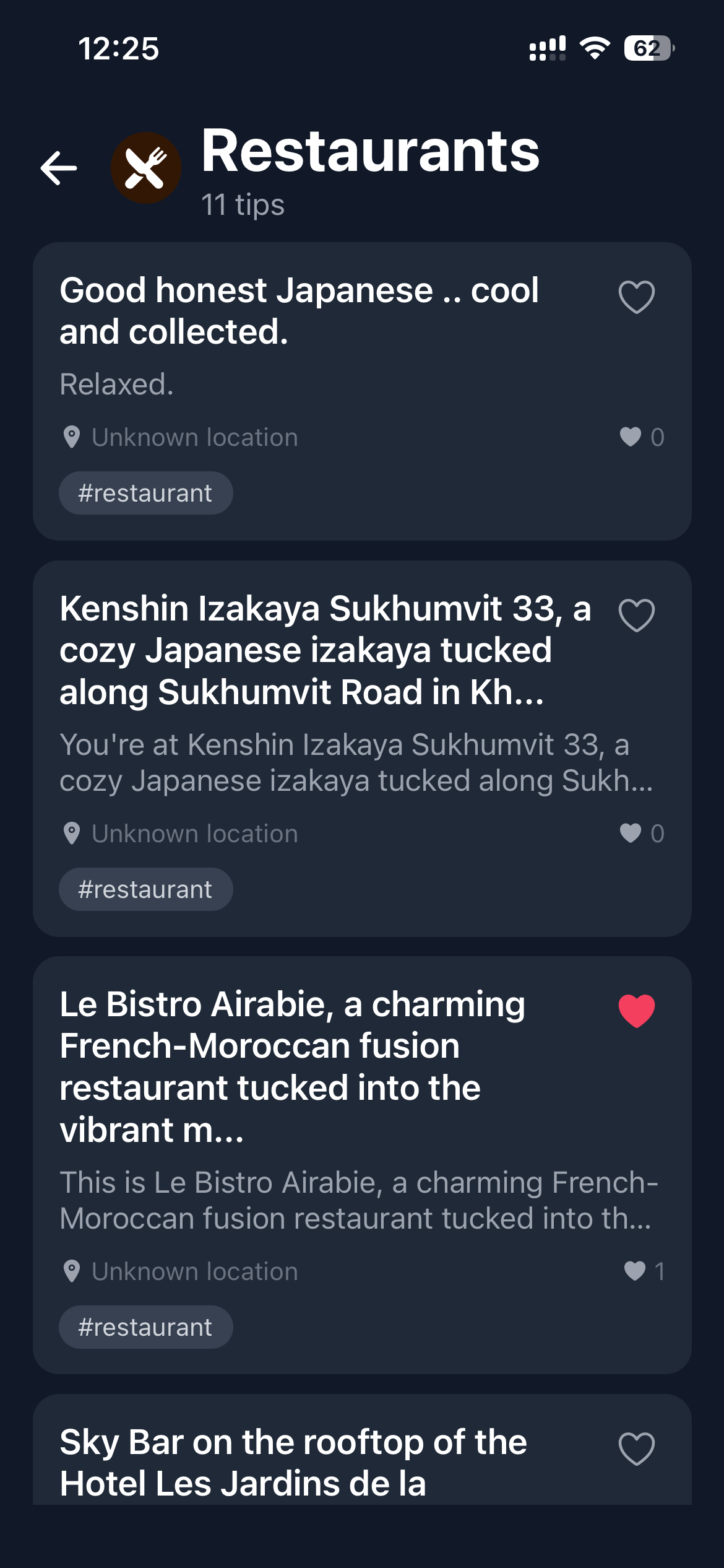 Seer shared restaurant tips screen