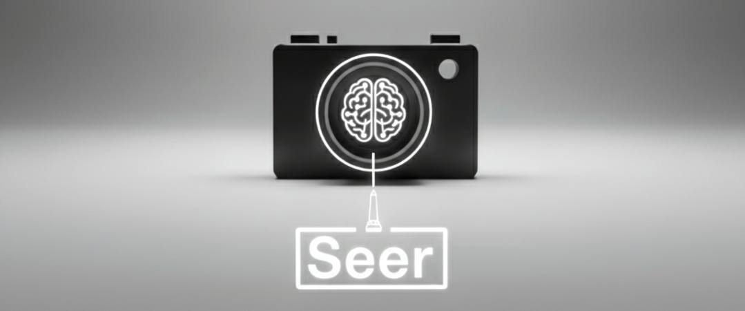 Seer camera screen and Seer logo